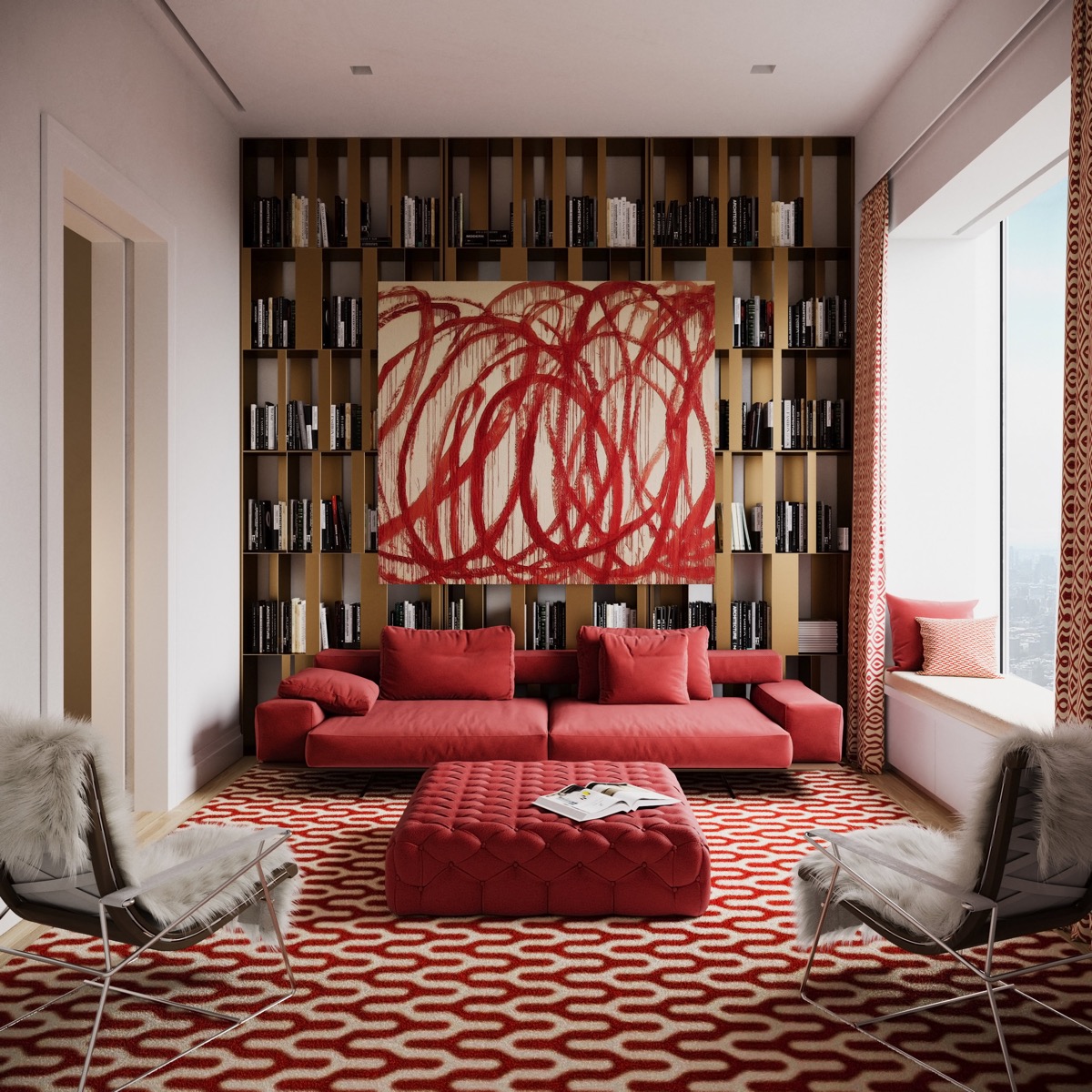 Rugs with red sofas