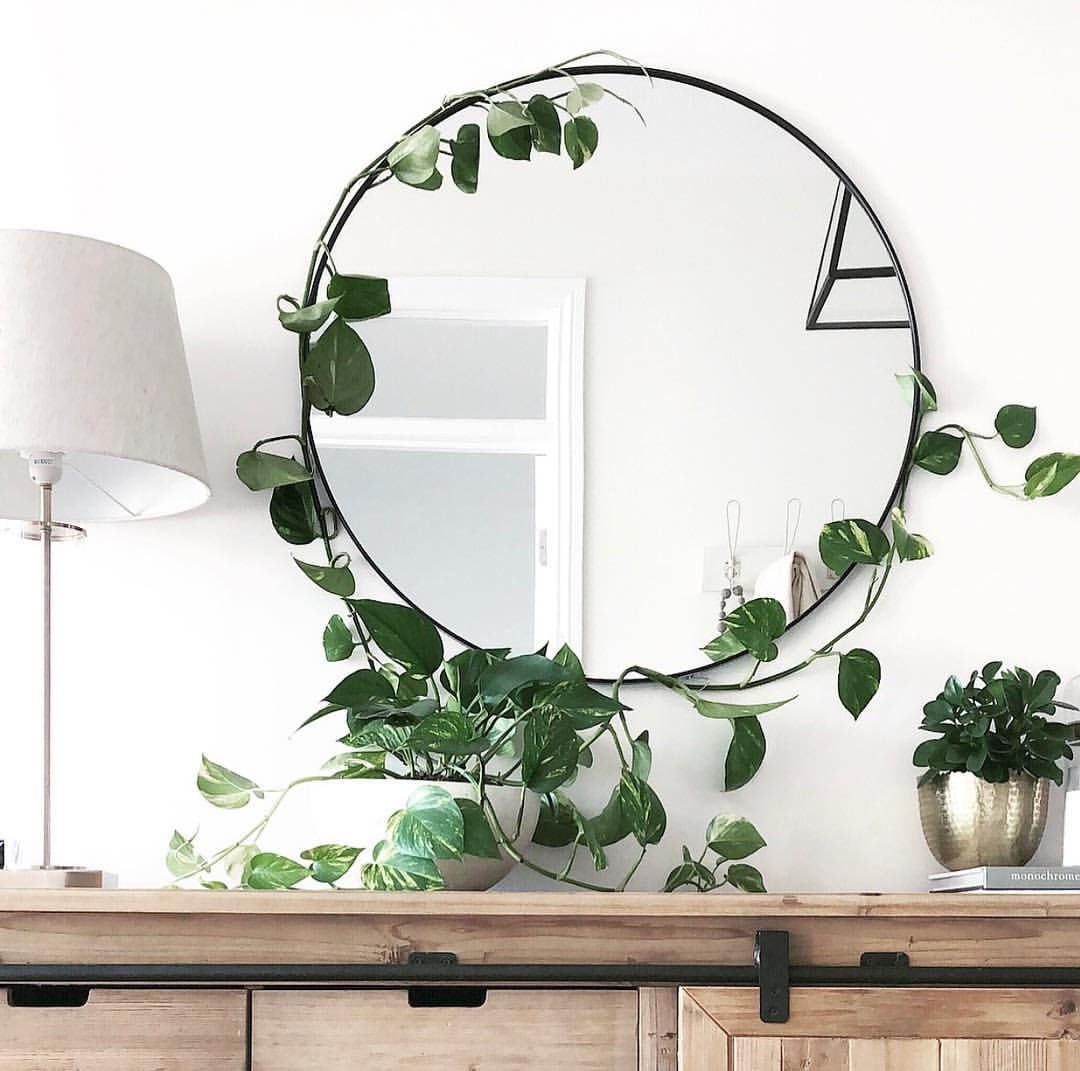 Get Yourself an Over-sized Round Mirror With some Greenery