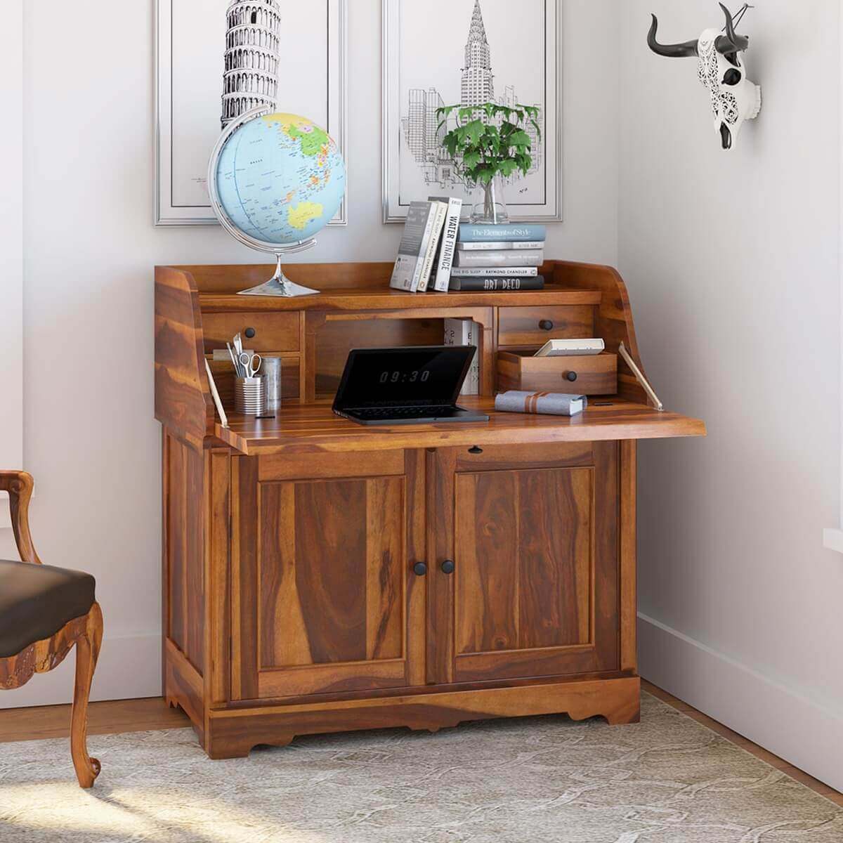 Canistota Rustic Solid Wood Drop Front Home Office Secretary Desk