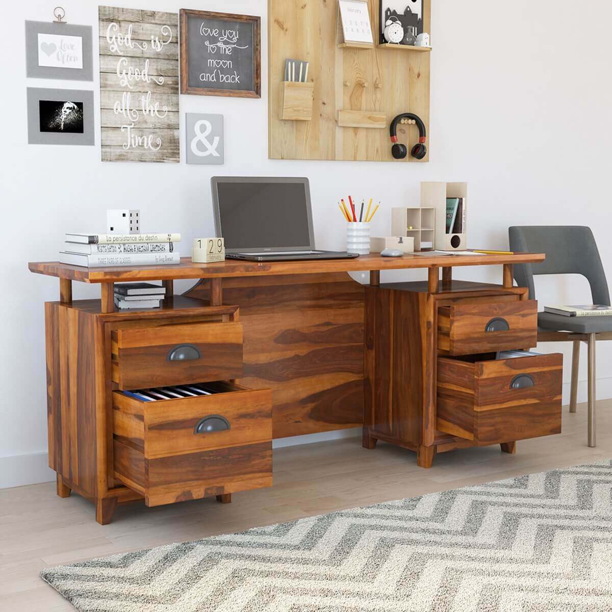 Hondah Rustic Solid wood 70 Inch Large Home Office Modern Executive Desk