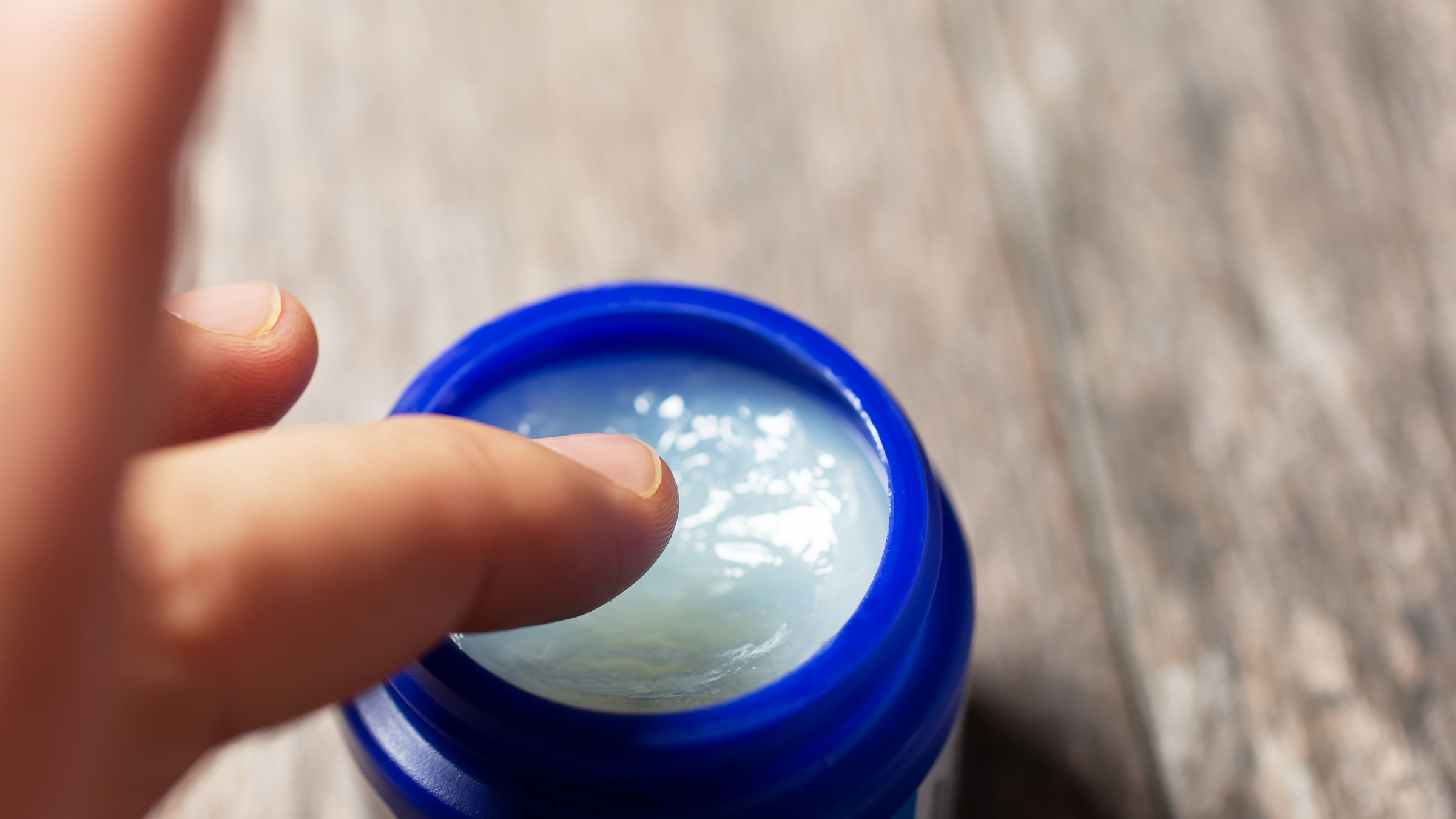 blue container filled with a white substance