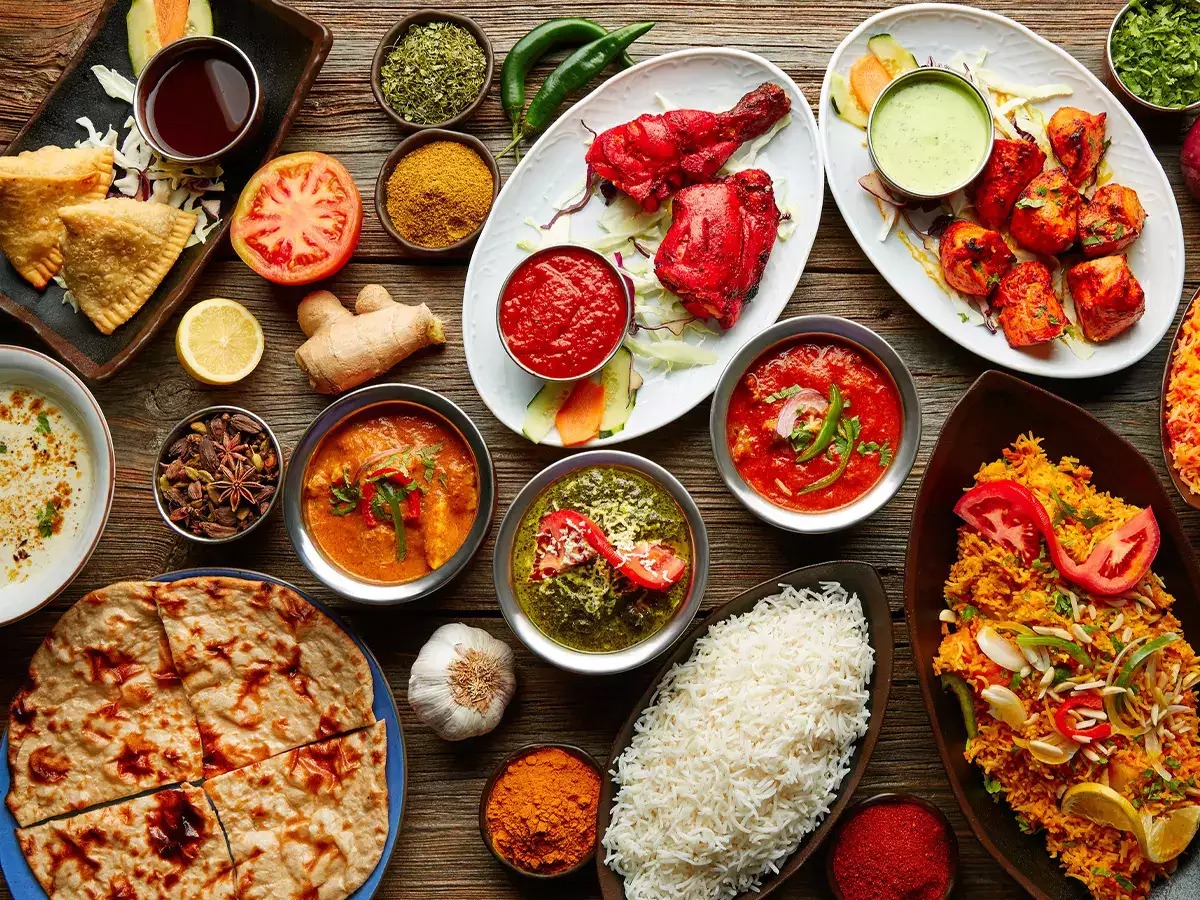Indian food on wooden table