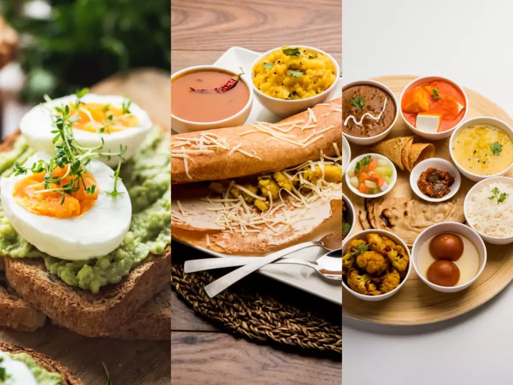 A vibrant collage of various food types, showcasing a delectable assortment. Inspired by The Time of Consumption.