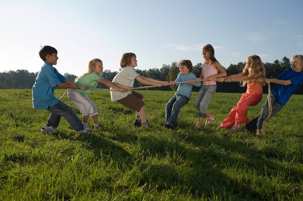 Children playing tug-of-war