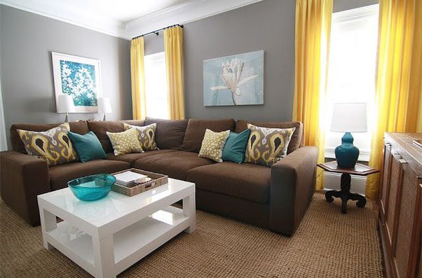 Curtains Colors Complementing Gray Walls, Brown Furniture
